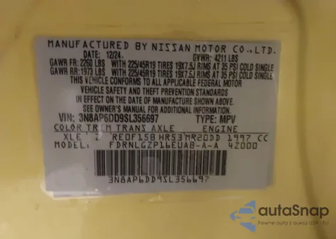 2025 Nissan Kicks Sr Intelligent Awd z USA, uszkodzony, nr VIN 3N8AP6DD9SL356697